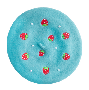 Strawberry Beret Embroidered With Pearls - MULTIPLE COLORS AVAILABLE