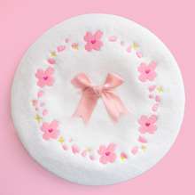 Load image into Gallery viewer, Sakura Cherry Blossom Embroidered Beret - White
