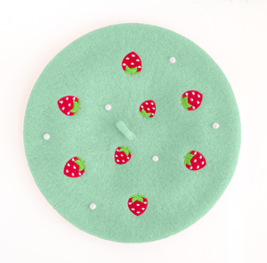 Strawberry Beret Embroidered With Pearls - MULTIPLE COLORS AVAILABLE