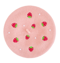 Load image into Gallery viewer, Strawberry Beret Embroidered With Pearls - MULTIPLE COLORS AVAILABLE
