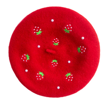 Load image into Gallery viewer, Strawberry Beret Embroidered With Pearls - MULTIPLE COLORS AVAILABLE
