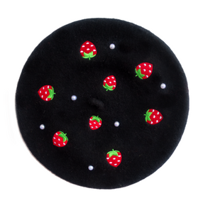 Strawberry Beret Embroidered With Pearls - MULTIPLE COLORS AVAILABLE