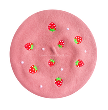 Load image into Gallery viewer, Strawberry Beret Embroidered With Pearls - MULTIPLE COLORS AVAILABLE
