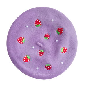 Strawberry Beret Embroidered With Pearls - MULTIPLE COLORS AVAILABLE